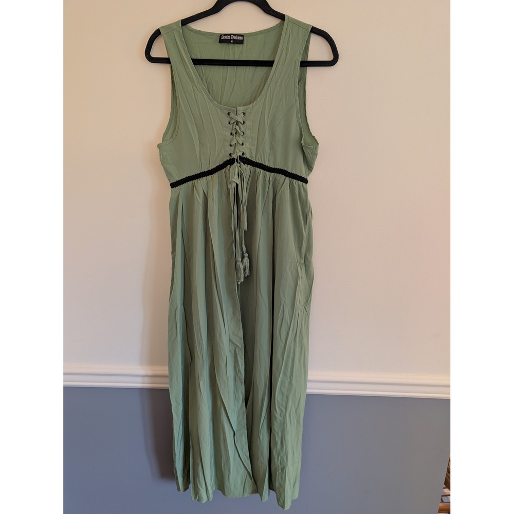 Scarlet Darkness Green Renaissance Lace Up Midi Dress medium medieval fairycore
